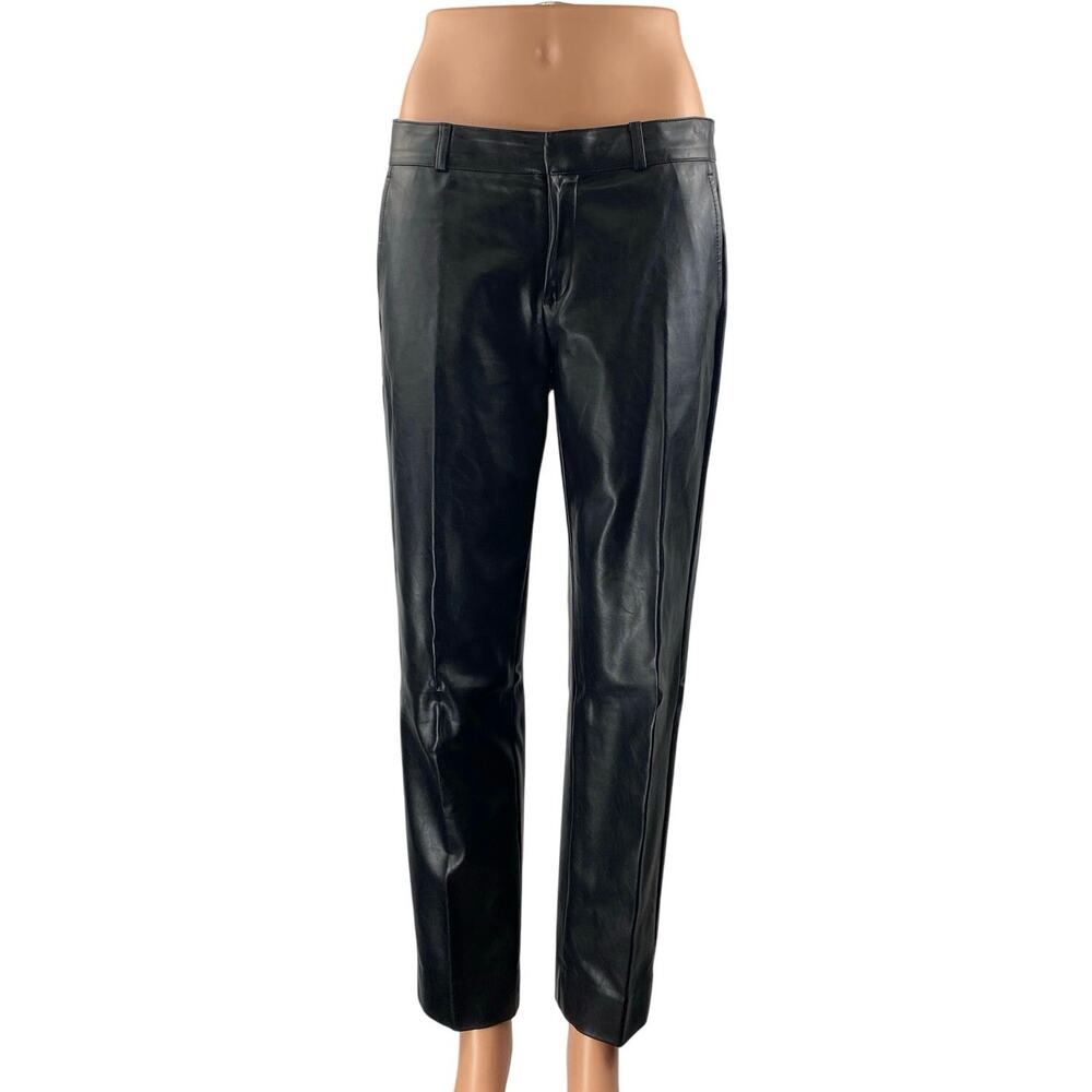 Banana Republic Womens Black Faux Leather Vegan Straight Trousers Pants Size 2
